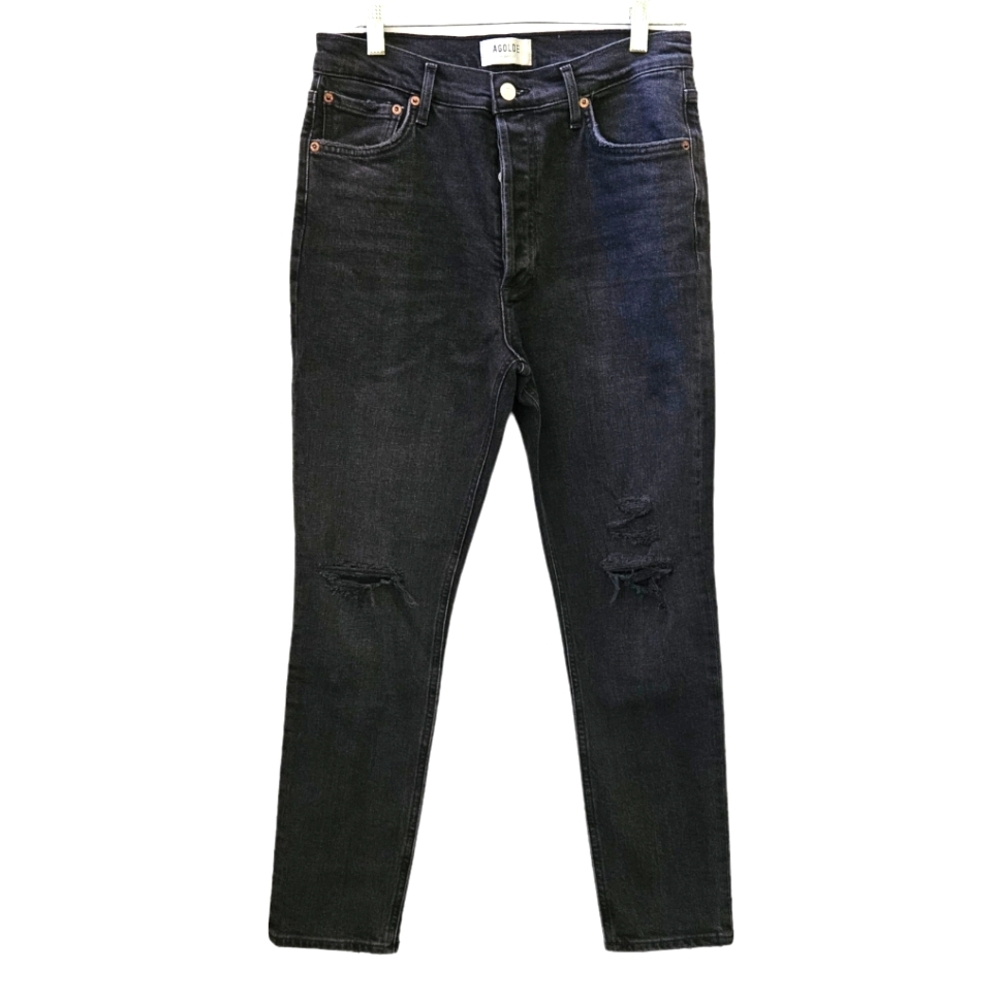 AGOLDE‎ Jeans Womens 29 Nico High Rise Black Distressed Cassette Button Stretch